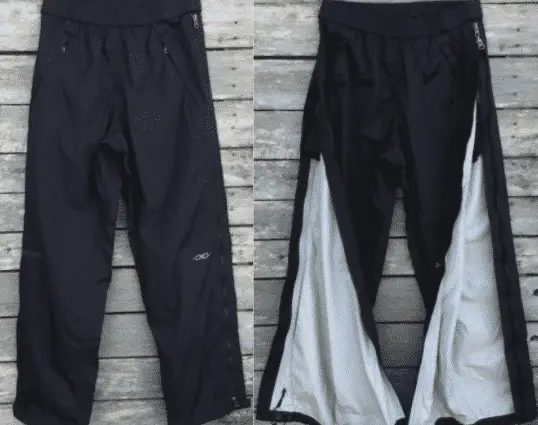 Side zip panels reduce sweat and condensation when hiking in rain pants.