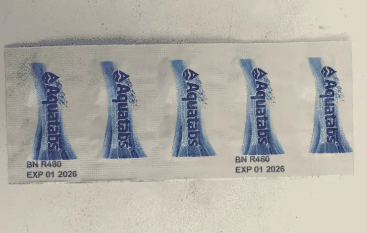Packet of Aquatab water purification tablets