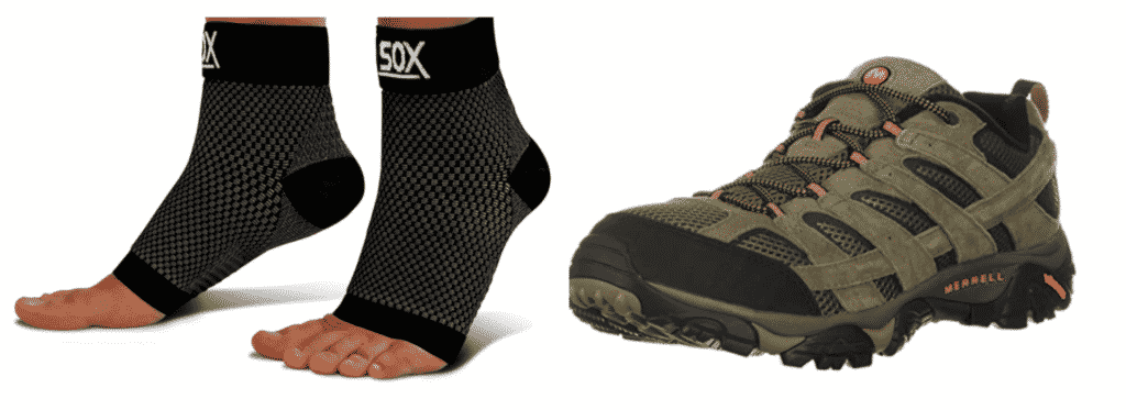 cushioned hiking shoes and plantar fascia compression socks